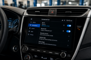 modern vehicle dashboard showing connected car settings